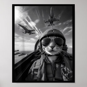 Poster Gato Voador Selfie Piloto de Caça Engraçado Meme J