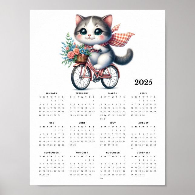 Poster Gato Whimsical Andando um Calendário de Parede de  (Frente)