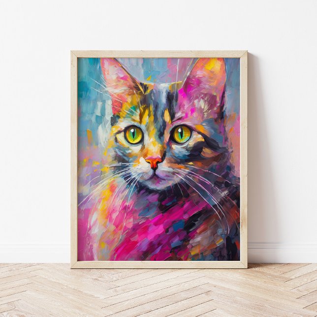 Poster Gato Whimsical Retrato Abstrato Arte Moderna (Criador carregado)