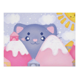 Pôster Gato Whimsso e Montanhas de Inverno com Sol Gelado