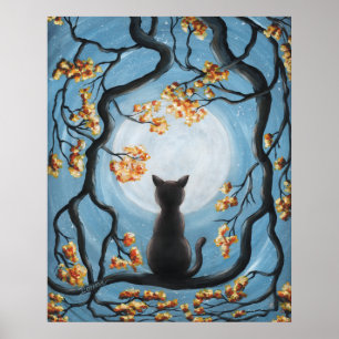 Poster Gato Whimsso em Pintor de Lua Cheia em Árvore