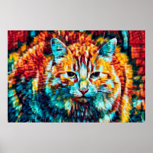 Gato Xadrez Hippie Colorido Laranja Azul Boho