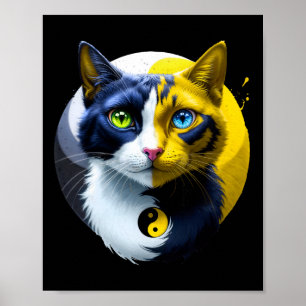 Poster Gato Yin Yang Dual Ioga Kit Espiritual Presente pa