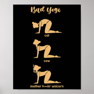 Poster Gato Yogi Vaca Mãe Unicórnio Engraçado Yoga Medita