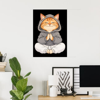 Poster Gato Zen com Capuz – Gato de Desenho Animado Fofo