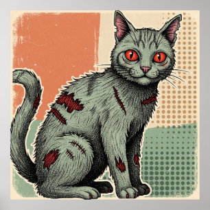 Poster Gato Zumbi com Olhos Vermelhos