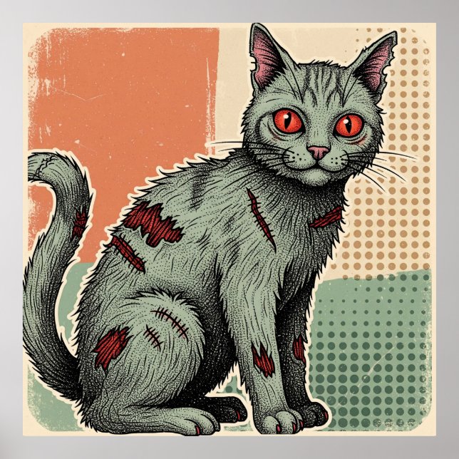 Poster Gato Zumbi com Olhos Vermelhos (Frente)