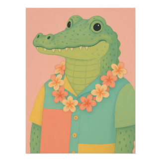 Pôster Gator numa camisa havaiana bloqueada a cores com l