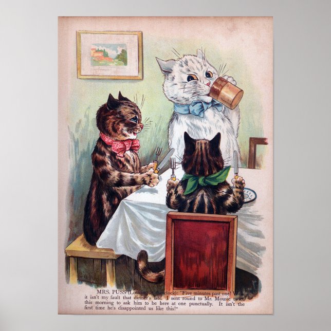 Poster Gatos à Mesa de Jantar, Louis Wain (Frente)