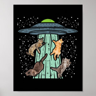 Poster Gatos Abduzidos Pela Ufo Engraçada Alienígena Espa
