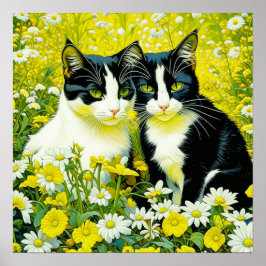 Poster Gatos Adoráveis sentados em um campo de Daisies