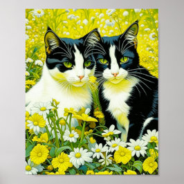 Poster Gatos Adoráveis sentados em um campo de Daisies