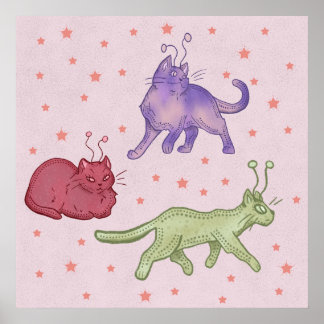 Poster Gatos Alienígenas Gato Espacial Caprichoso Diverti