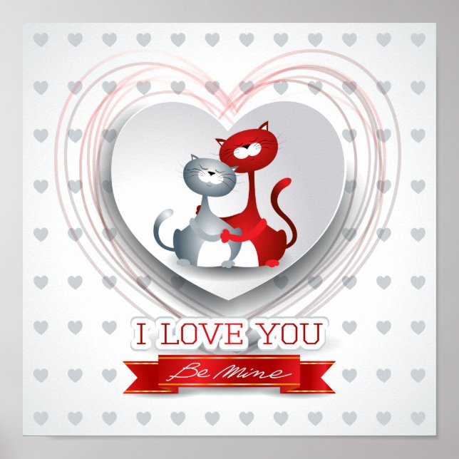 Poster Gatos apaixonados por coração (Frente)