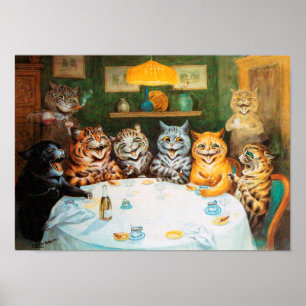 Poster Gatos Aproveitando Charutos e Brandy, Louis Wain
