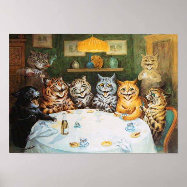 Poster Gatos Aproveitando Charutos e Brandy, Louis Wain (Frente)