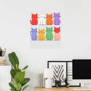 Poster Gatos Arco-íris Minimalista - Gato de Desenho Anim