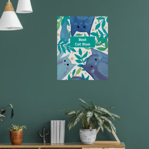 Poster Gatos Azuis e galhos Melhor Mãe de Gato