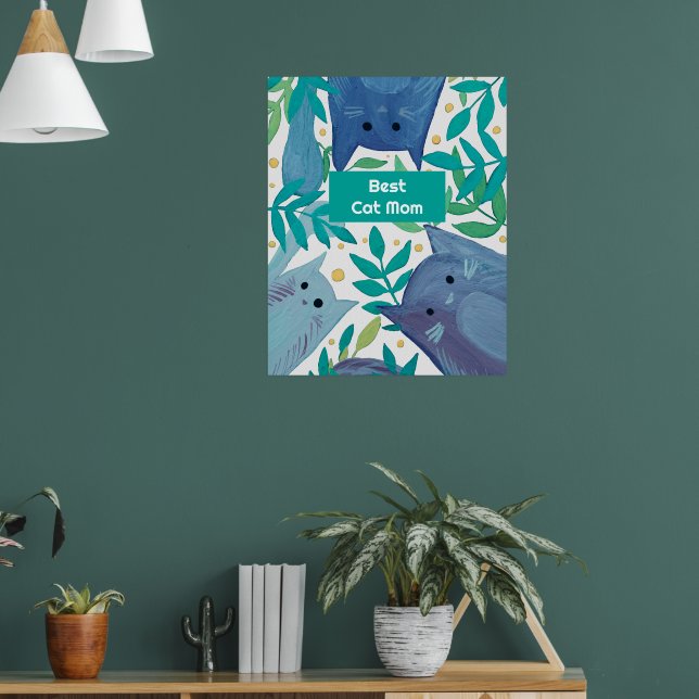 Poster Gatos Azuis e galhos Melhor Mãe de Gato (Sala de Estar 1)