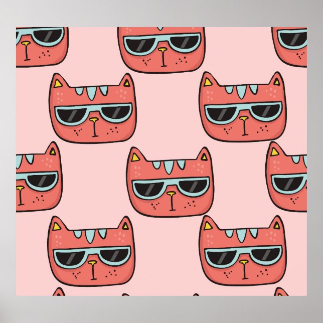 Poster Gatos bonitos rostos, padrão perfeito. (Frente)