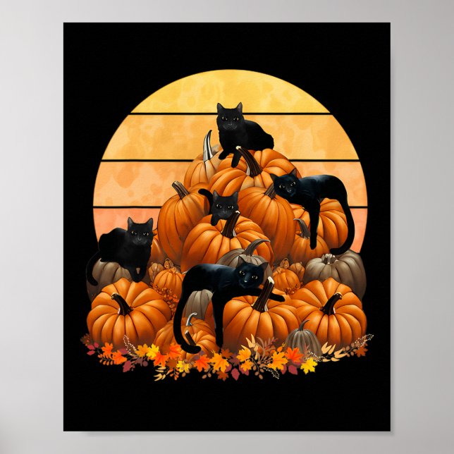 Poster Gatos Caem Outono Pumpkins Ação de Graças (Frente)