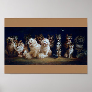 Poster Gatos Cantando canções de Natal, Louis Wain