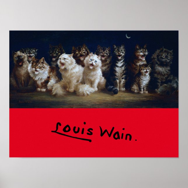 Poster Gatos Cantando canções de Natal, Louis Wain (Frente)