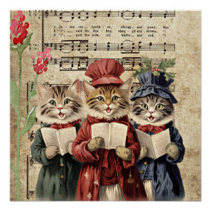 Pôster Gatos Cantando Música de Natal