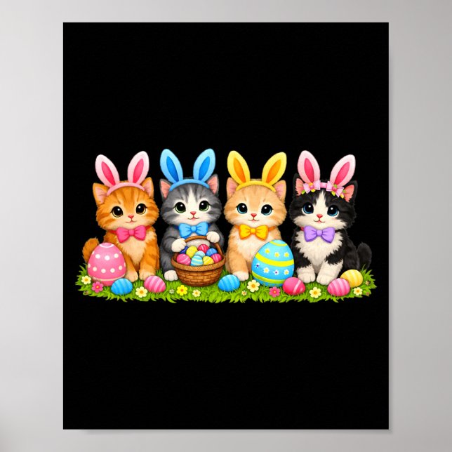 Poster Gatos Coelhinhos de Páscoa Fofos Ovos Pastéis Gati (Frente)