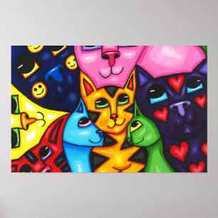Poster Gatos Coloridos Fofos Arte Caprichosa Pintura Orig