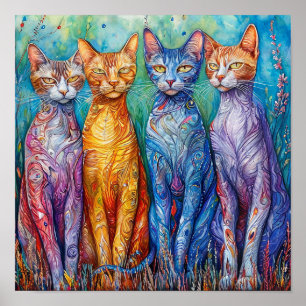 Poster Gatos coloridos fofos pintura