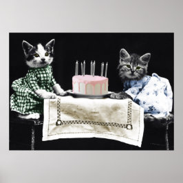 Poster Gatos comemorando o aniversário com bolo e velas