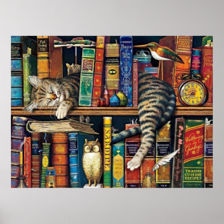 Poster Gatos da Biblioteca de Gatos da Bookshelf