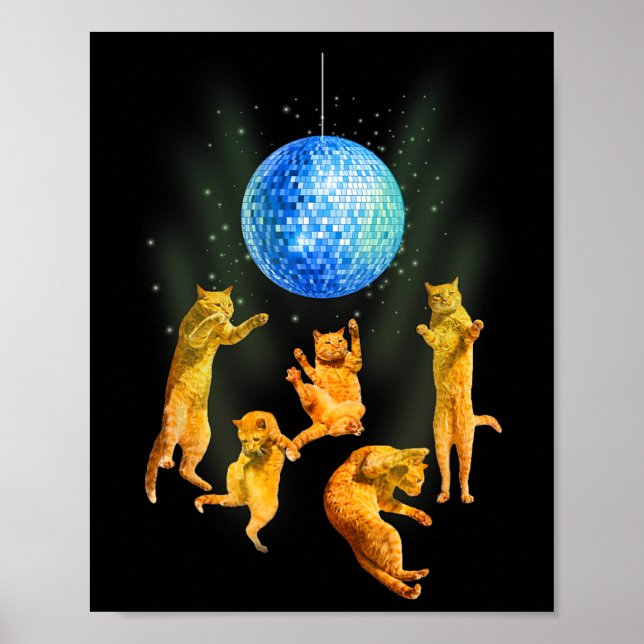 Poster Gatos Dançantes Disco Ball Kitten Gatinho Partido  (Frente)