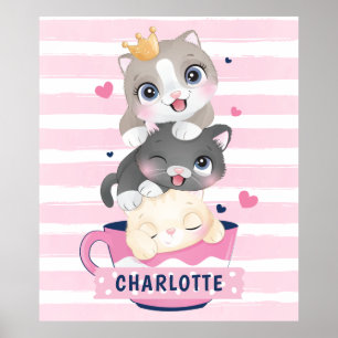 Poster Gatos de Cartoon Cachorros Rosa Rasgados
