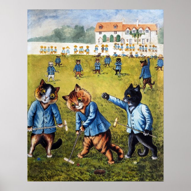 Poster Gatos de Croqué Jogando Golfe, Louis Wain (Frente)