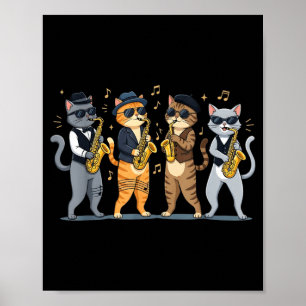 Poster Gatos de Jazz Tocando Saxofone Gato Engraçado Músi