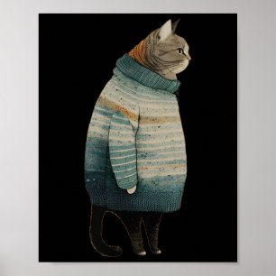 Poster Gatos de Natal Kitten Divertido Pet Gato Cinza Gor