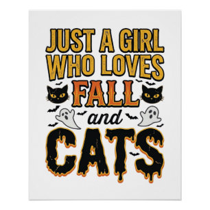 Pôster Gatos de Outono Garota de Halloween Design Gráfico