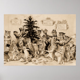 Poster Gatos decorando árvore de Natal por Louis Wain