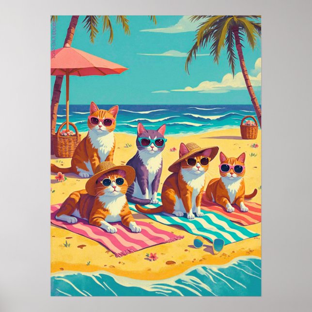 Poster Gatos descendo na praia (Frente)