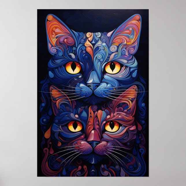 Poster Gatos do Dia e da Noite: Arte Espelhada (Frente)