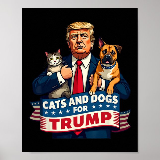 Poster Gatos E Cães Para Trump 2024 Kittens E Cães Para (Frente)