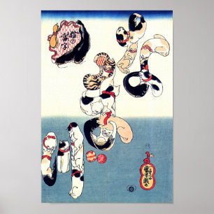Pôster Gatos e Catfish Kuniyoshi Belas Artes Japonesas