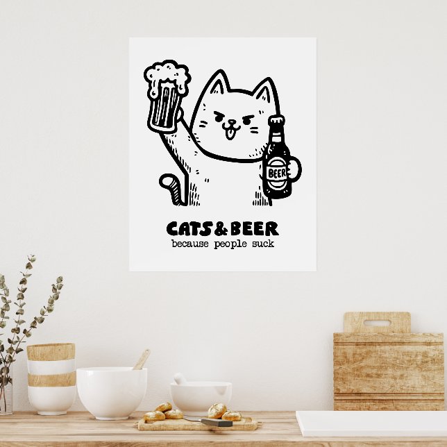 Poster Gatos e cerveja 1 (Cozinha)