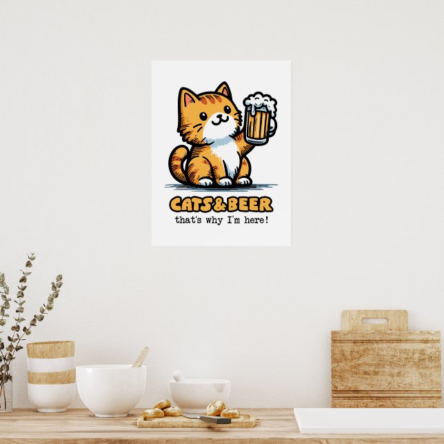 Poster Gatos e cerveja 2 (Cozinha)