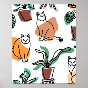 Poster Gatos e flores para desenho de linhagens