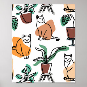 Poster Gatos e flores para desenho de linhagens