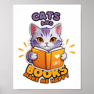 Poster Gatos e Livros Me Fazem Feliz