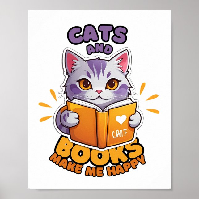 Poster Gatos e Livros Me Fazem Feliz (Frente)